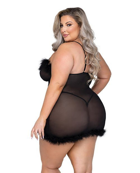 Afterhours Maribou & Mesh Chemise - Black